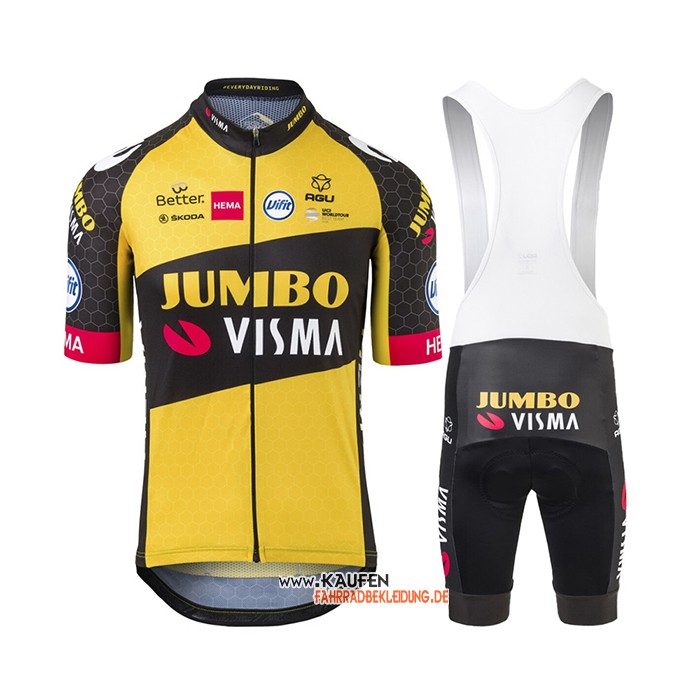 Jumbo Visma Kurzarmtrikot 2021 und Kurze Tragerhose Gelb